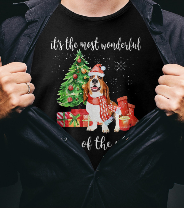 Its The Most Wonderful Time Of The Year Christmas Dog With Tree And Presents T-Shirt