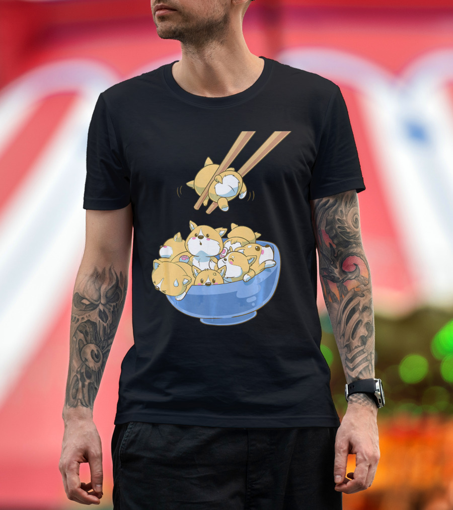 Cute Corgis in a Japanese Ramen Bowl with Chopsticks T-Shirt
