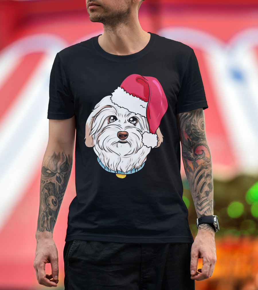Havanese Cuban Bichon with Santa Hat Holiday T-Shirt