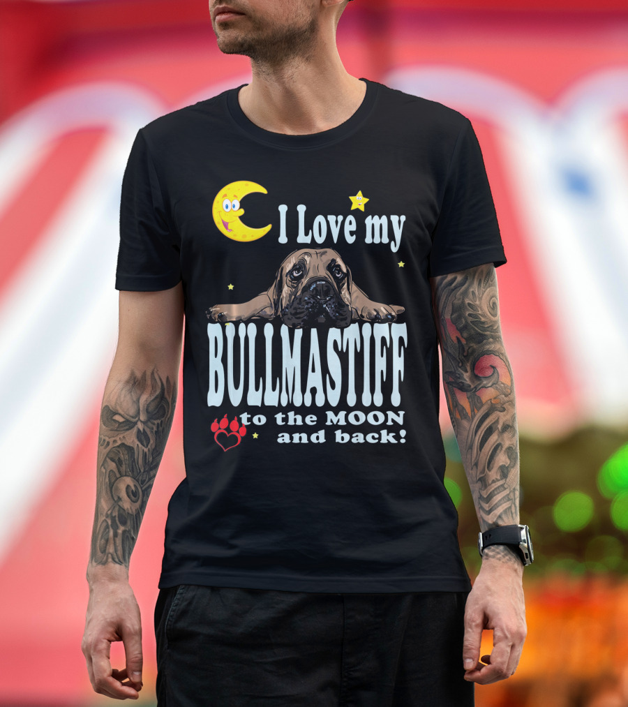 I Love My Bullmastiff to the Moon and Back with Stars and Paw Prints T-Shirt