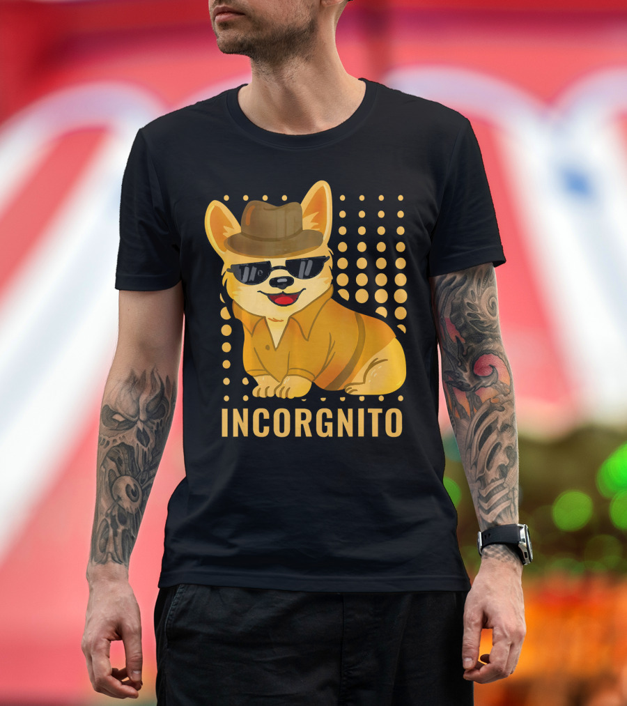 Incorgnito Dog in Sunglasses and Hat with Gradient Circles T-Shirt