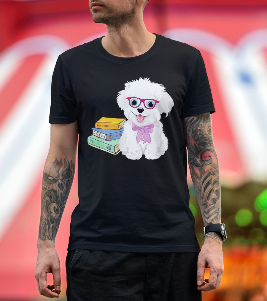 Havanese Geek Dogeek Dogs with Books and Glasses T-Shirt