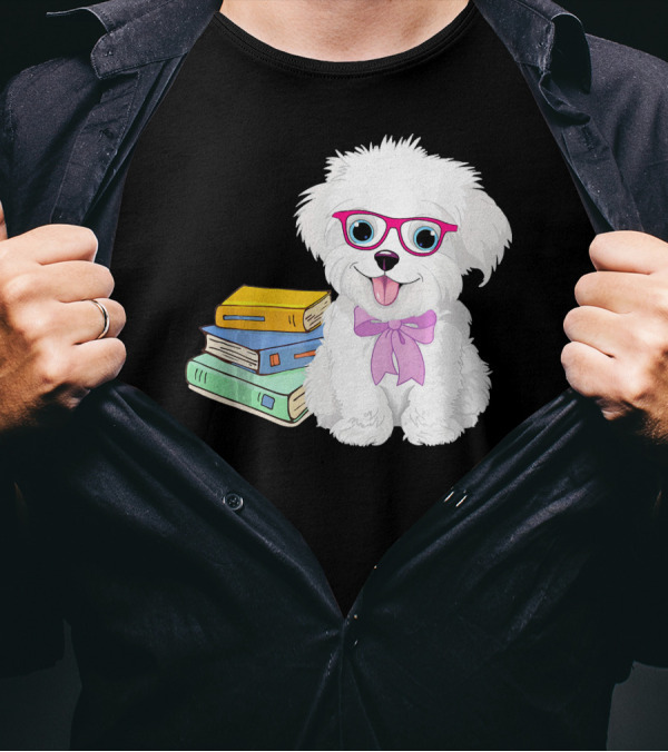 Havanese Geek Dogeek Dogs With Books And Glasses T-Shirt