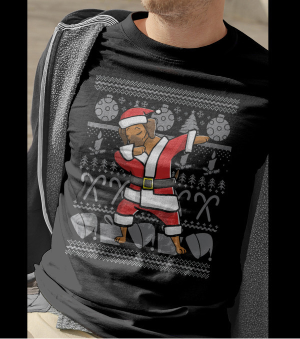 Funny Dabbing Rhodesian Ridgeback Dog Christmas Santa Ugly T-Shirt