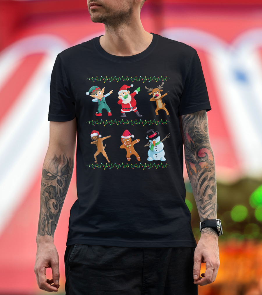 Funny Dabbing Santa and Rhodesian Ridgeback with Elf Reindeer Gingerbread and Snowman T-Shirt