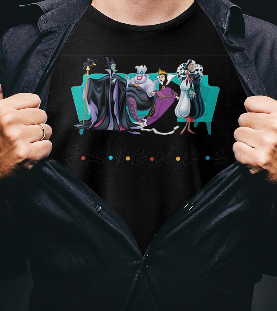Disney Villains Friends Couch Maleficent Ursula Evil Queen Cruella De Vil T-Shirt