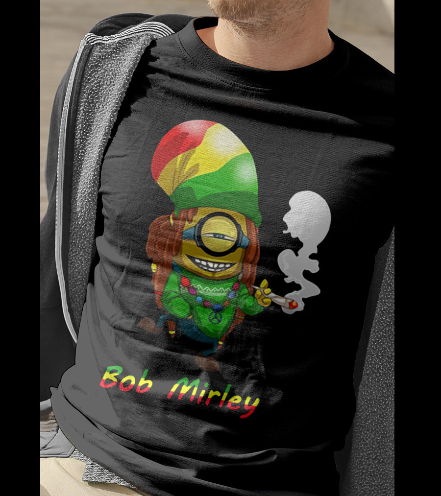 Bob Mirley Minion With Rasta Colors Smoking And Peace Necklace T-Shirt