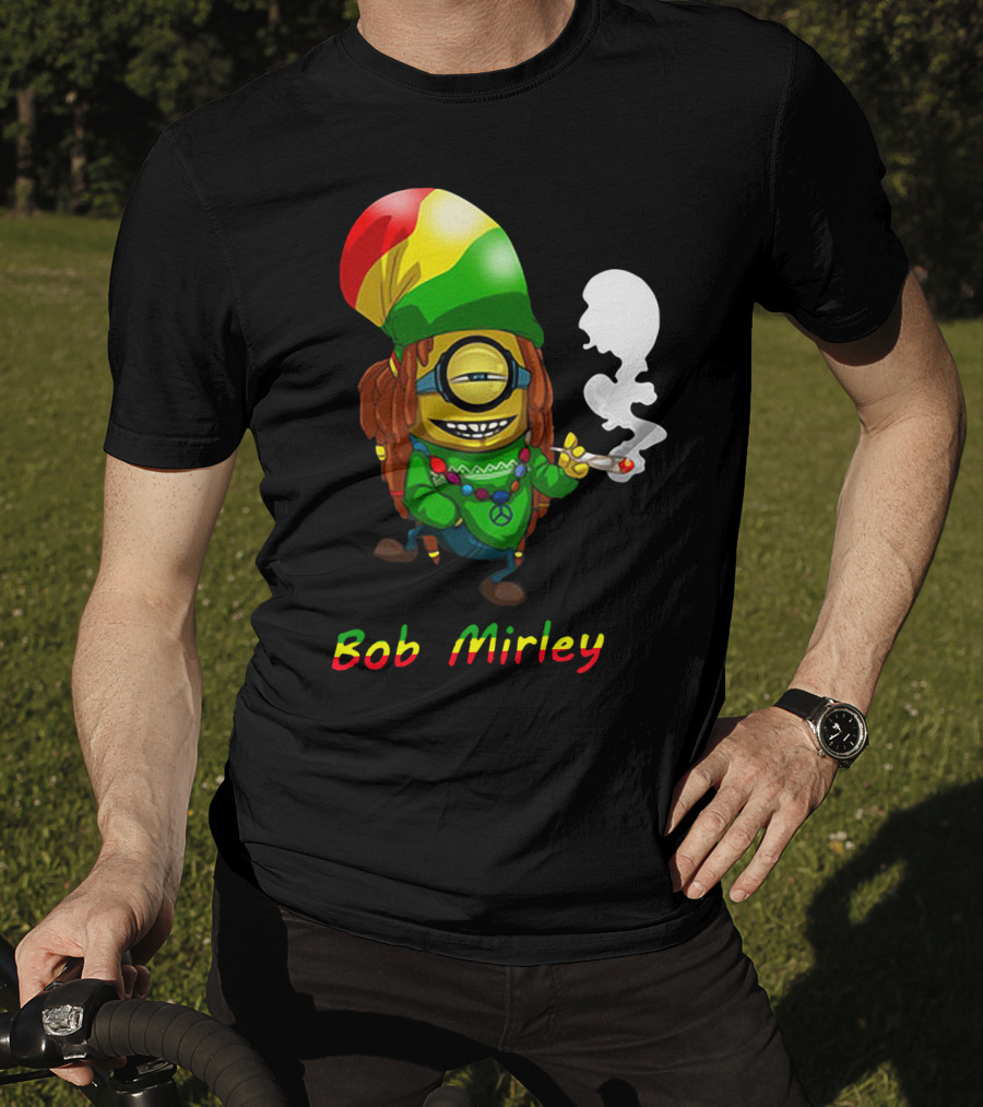 Bob Mirley Minion With Rasta Colors Smoking And Peace Necklace T-Shirt