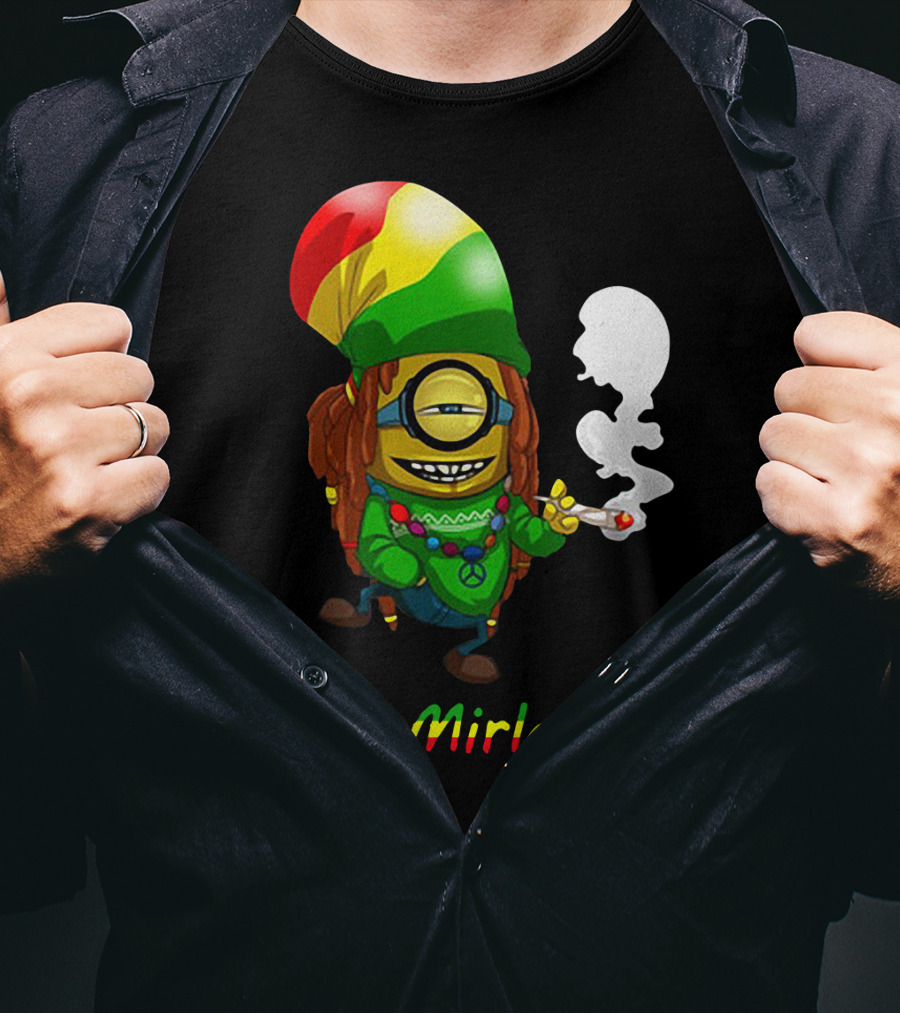 Bob Mirley Minion With Rasta Colors Smoking And Peace Necklace T-Shirt