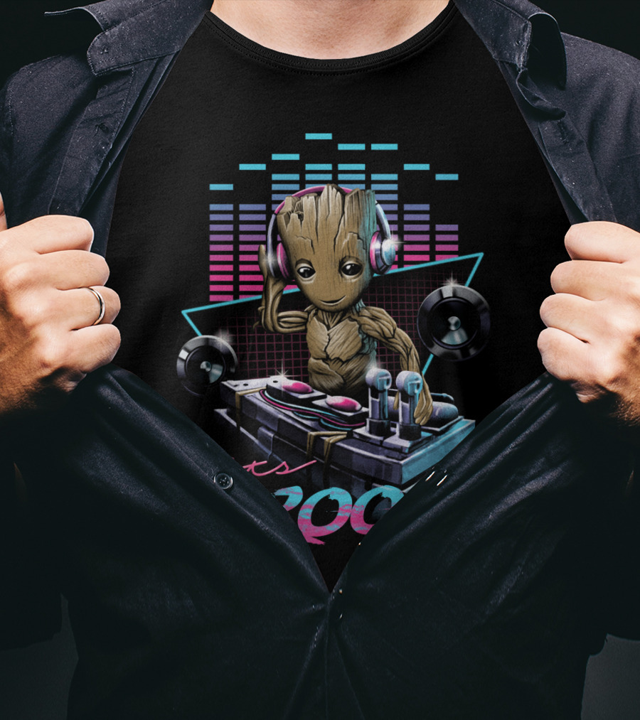 Let's Groot DJ Mixing Groot With Headphones Music Visuals T-Shirt