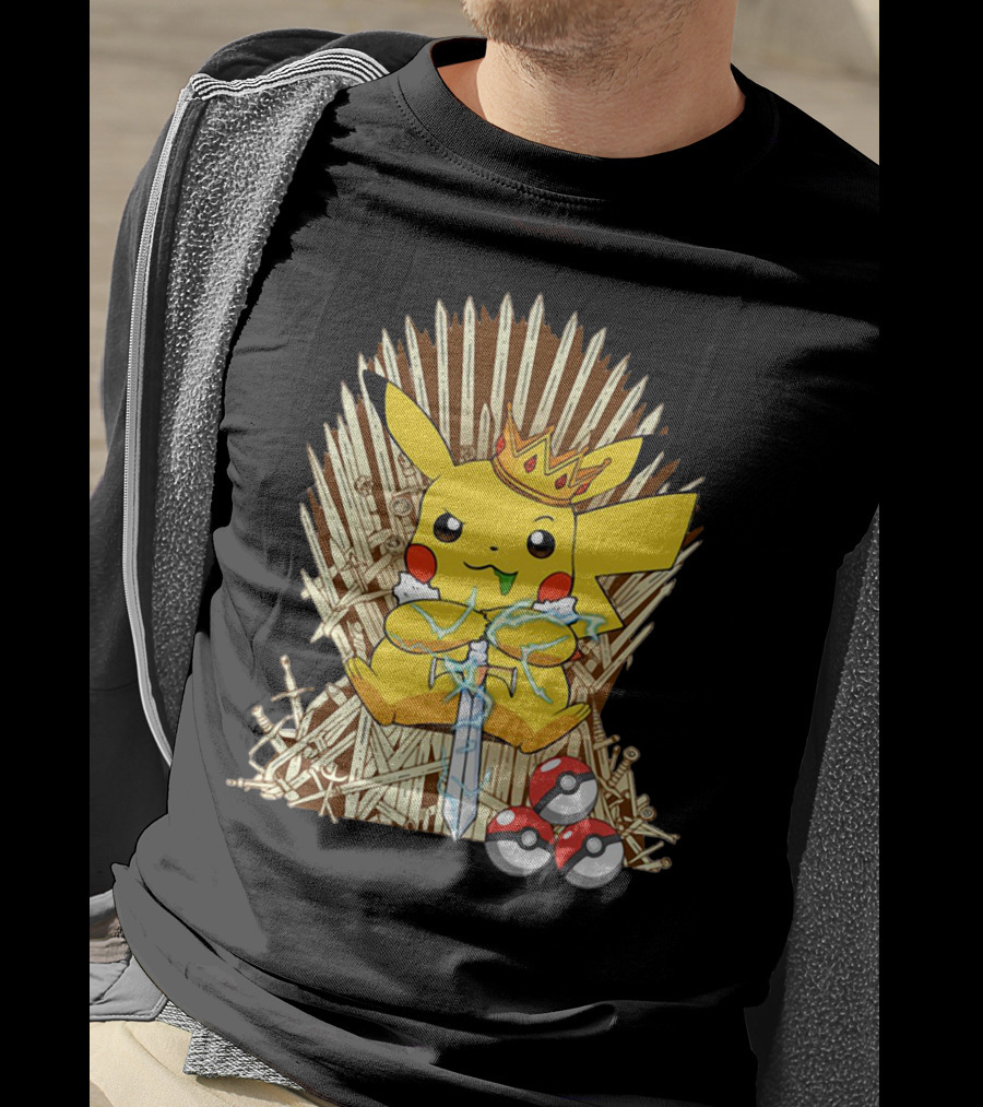 Pikachu Throne King With Sword And Pokeballs Game Of Thrones Style T-Shirt