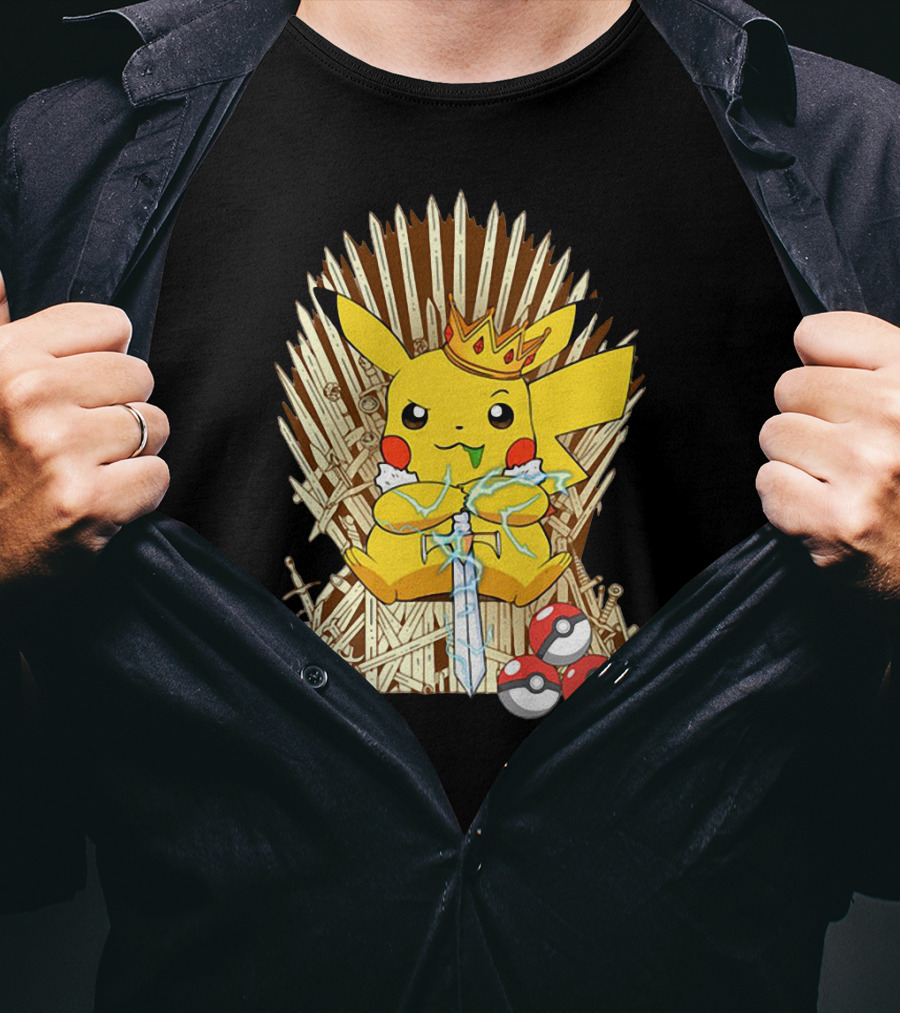 Pikachu Throne King With Sword And Pokeballs Game Of Thrones Style T-Shirt