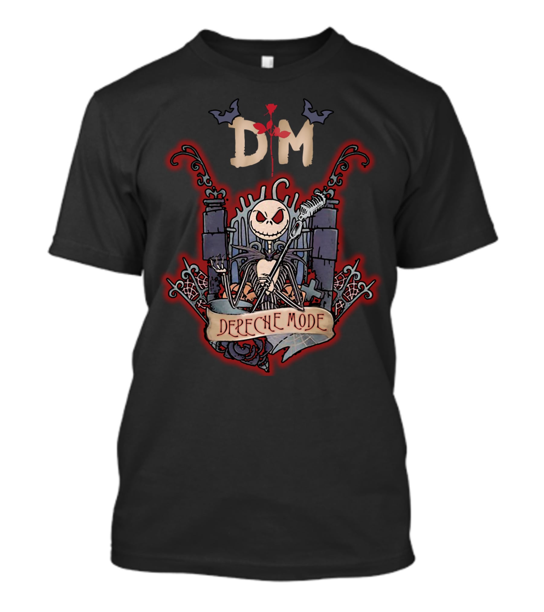 Halloween Jack Skellington DM Depeche Mode Graveyard Mic Bat Roses T-Shirt