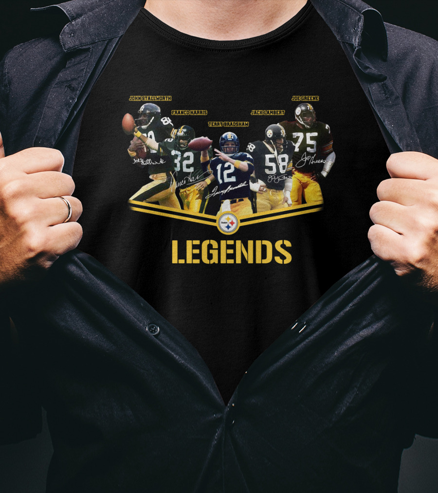 Legends John Stallworth Franco Harris Terry Bradshaw Jack Lambert Joe Greene Pittsburgh Steelers T-Shirt