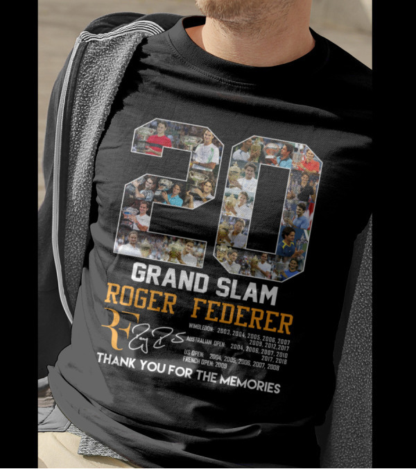 20 Grand Slam Roger Federer Wimbledon Australian US French Open Thank You For The Memories T-Shirt