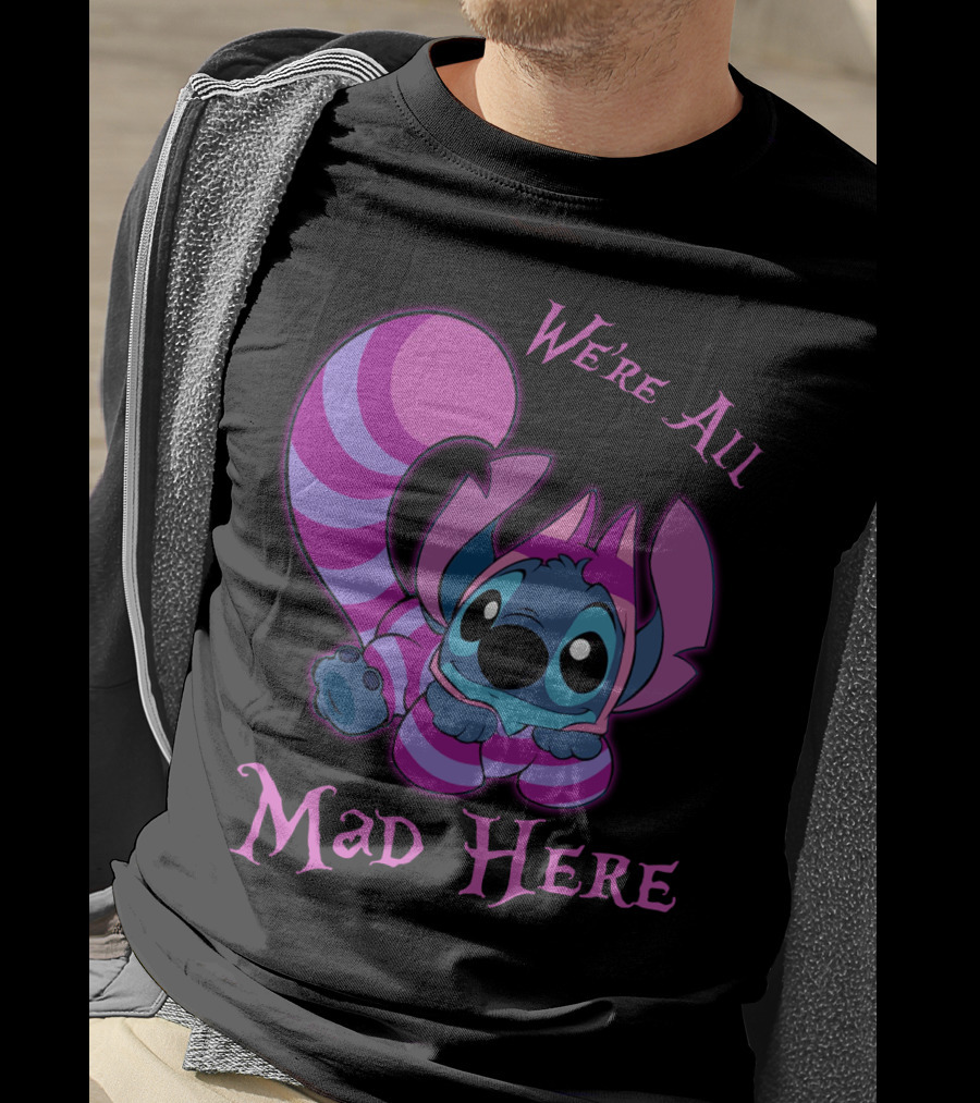 Stitch And Cheshire Cat We're All Mad Here Crossover T-Shirt