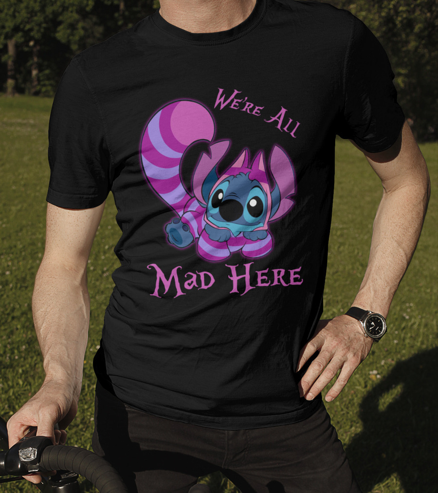 Stitch And Cheshire Cat We're All Mad Here Crossover T-Shirt