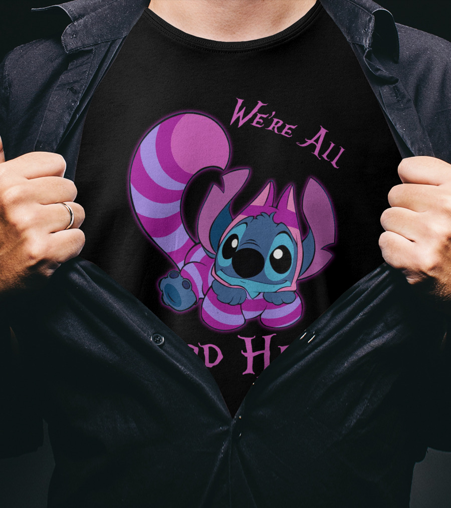 Stitch And Cheshire Cat We're All Mad Here Crossover T-Shirt