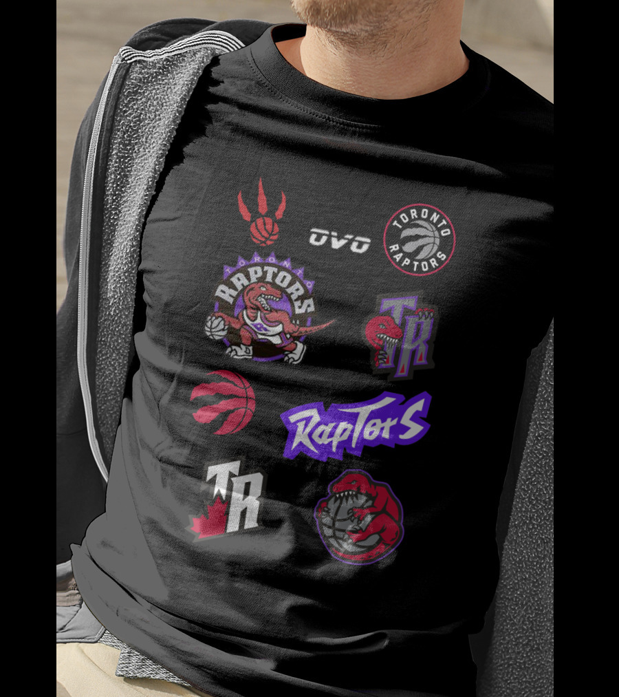 Toronto Raptors Logos Collection Including OVO Partnership And Dinosaur Iconography T-Shirt