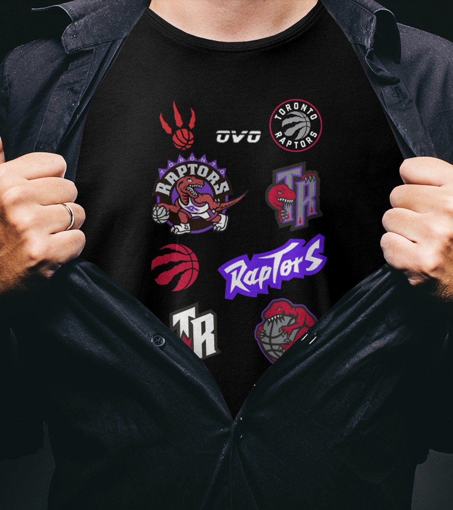 Toronto Raptors Logos Collection Including OVO Partnership And Dinosaur Iconography T-Shirt