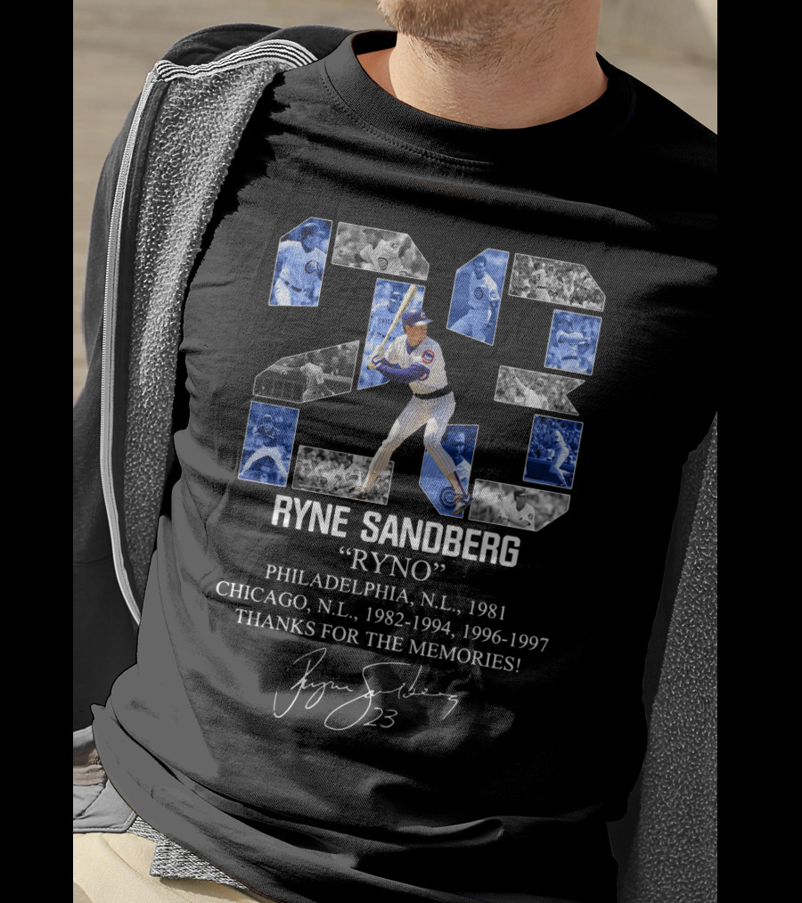 Ryne Sandberg Ryno 23 Thanks For The Memories Philadelphia Chicago Cubs Baseball Career Highlights T-Shirt