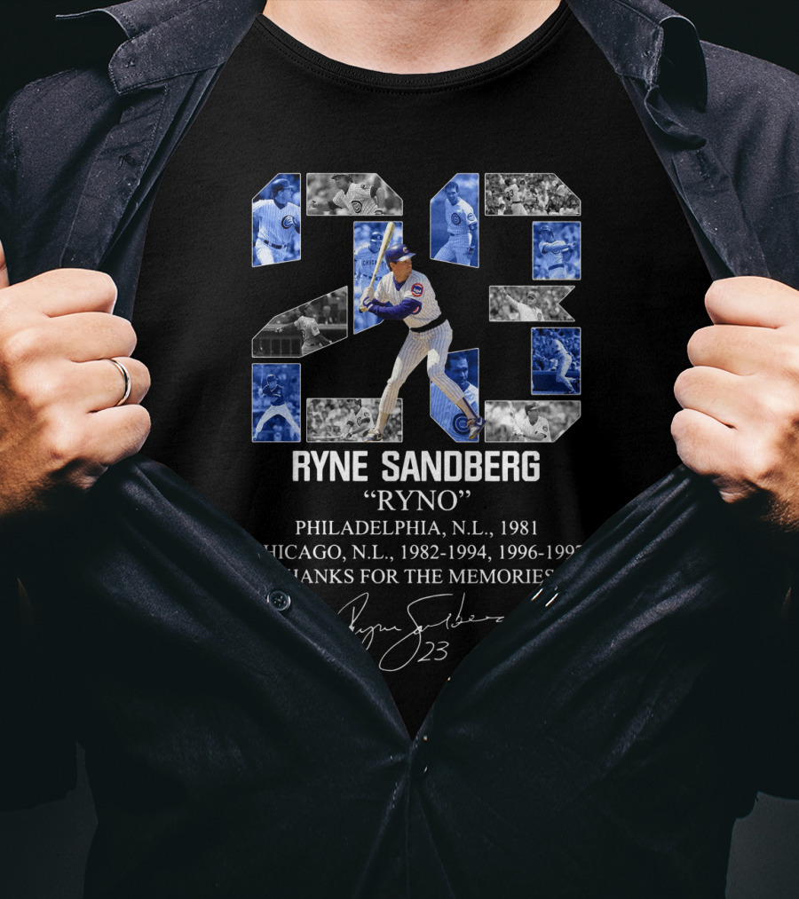 Ryne Sandberg Ryno 23 Thanks For The Memories Philadelphia Chicago Cubs Baseball Career Highlights T-Shirt