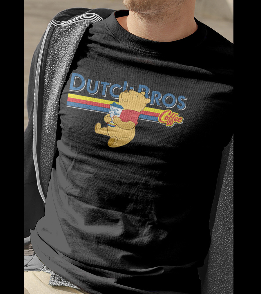 Dutch Bros Coffee Winnie The Pooh Sipping Drink T-Shirt