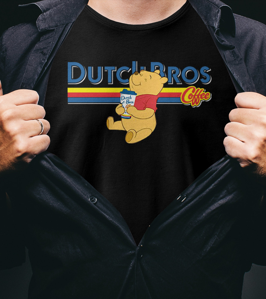 Dutch Bros Coffee Winnie The Pooh Sipping Drink T-Shirt