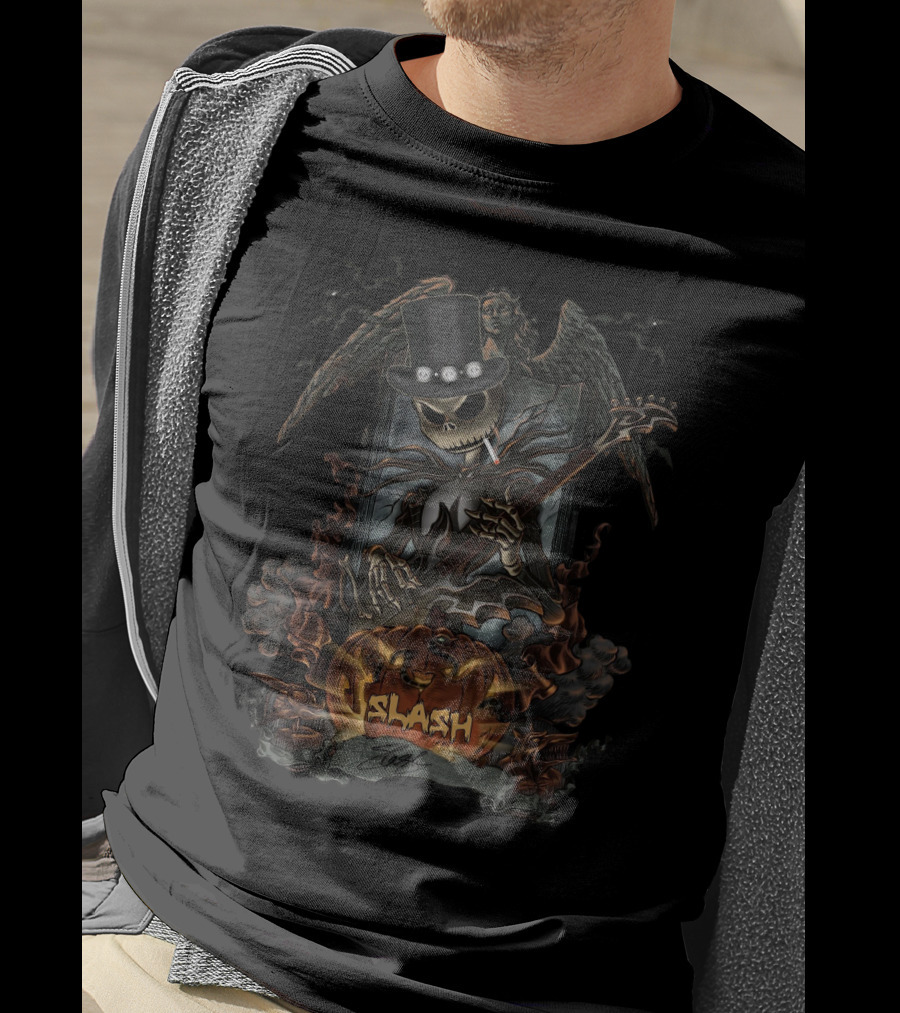 Halloween Jack Skellington Smoking Guitar Slash Pumpkin T-Shirt
