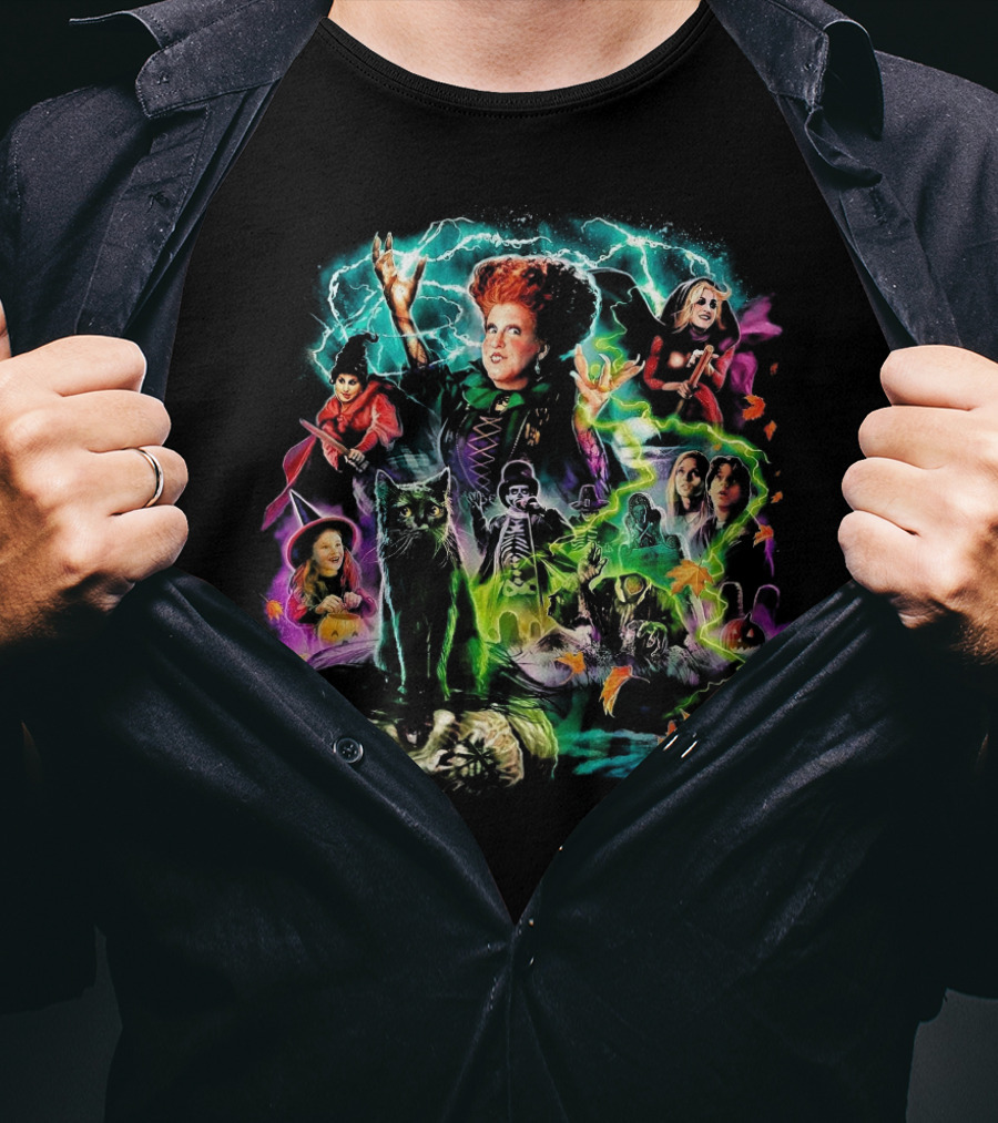 Hocus Pocus Movie Characters Halloween Magic With Witches And Black Cat T-Shirt