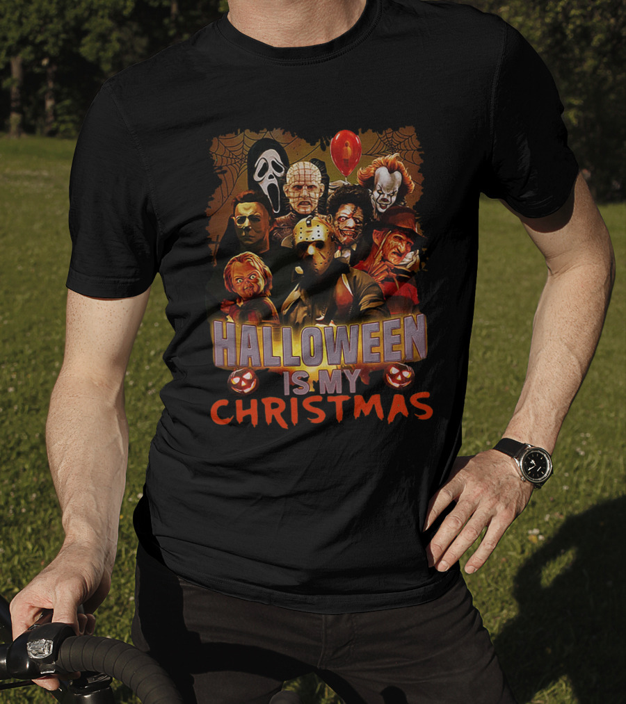 Horror Icons Halloween Is My Christmas Freddy Jason Pennywise Ghostface Pinhead Chucky T-Shirt