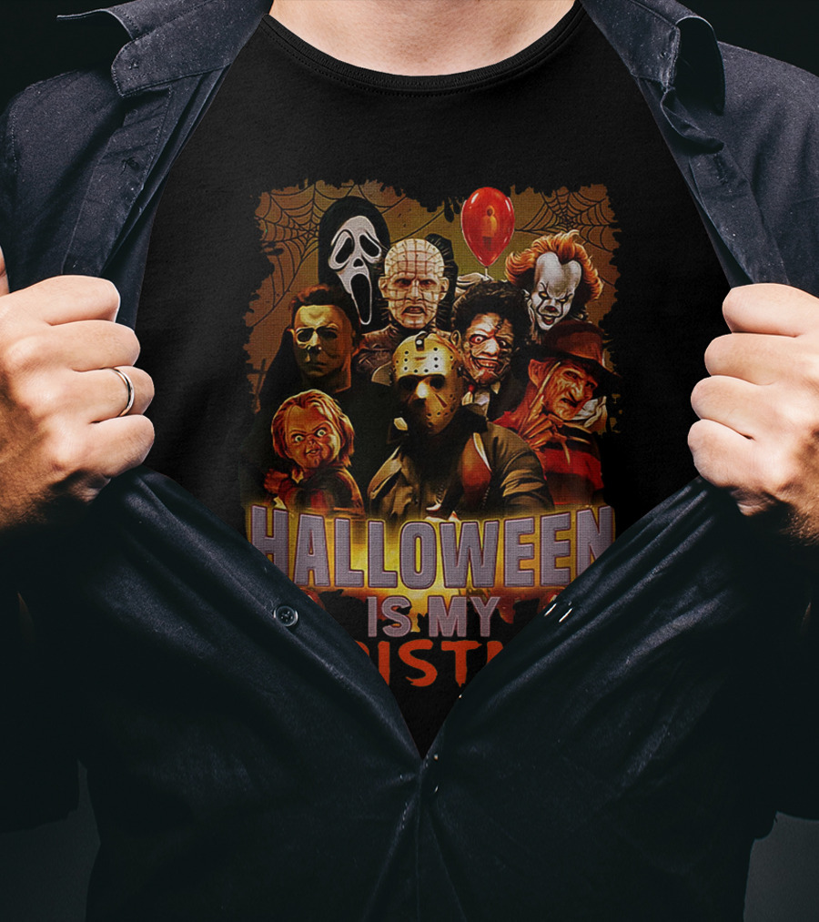 Horror Icons Halloween Is My Christmas Freddy Jason Pennywise Ghostface Pinhead Chucky T-Shirt
