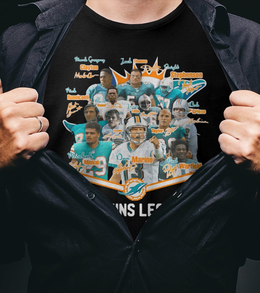 Dolphins Legends Marino Minkah Stephenson Buoniconti Warfield Gase Griese Taylor Thomas Clayton Mandich T-Shirt