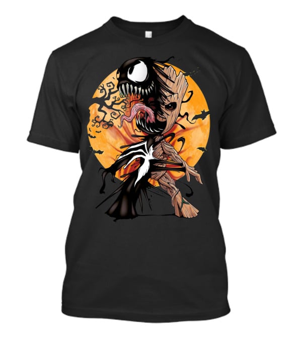 Baby Groot Venom Symbiote Halloween Moon Scene T-Shirt