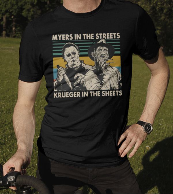 Myers In The Streets Krueger In The Sheets Horror Icons T-Shirt