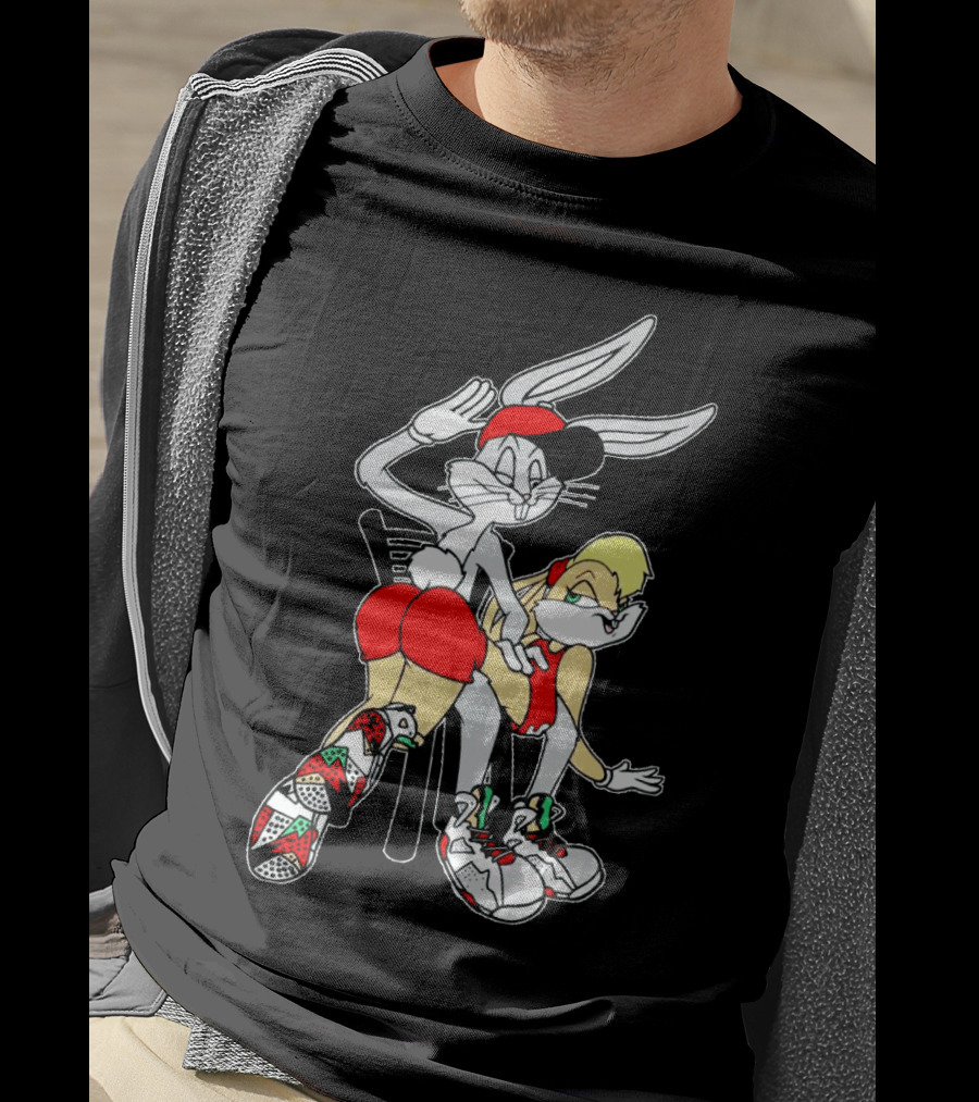 Bugs Bunny And Lola Bunny Red Outfit Sneakers Black T-Shirt