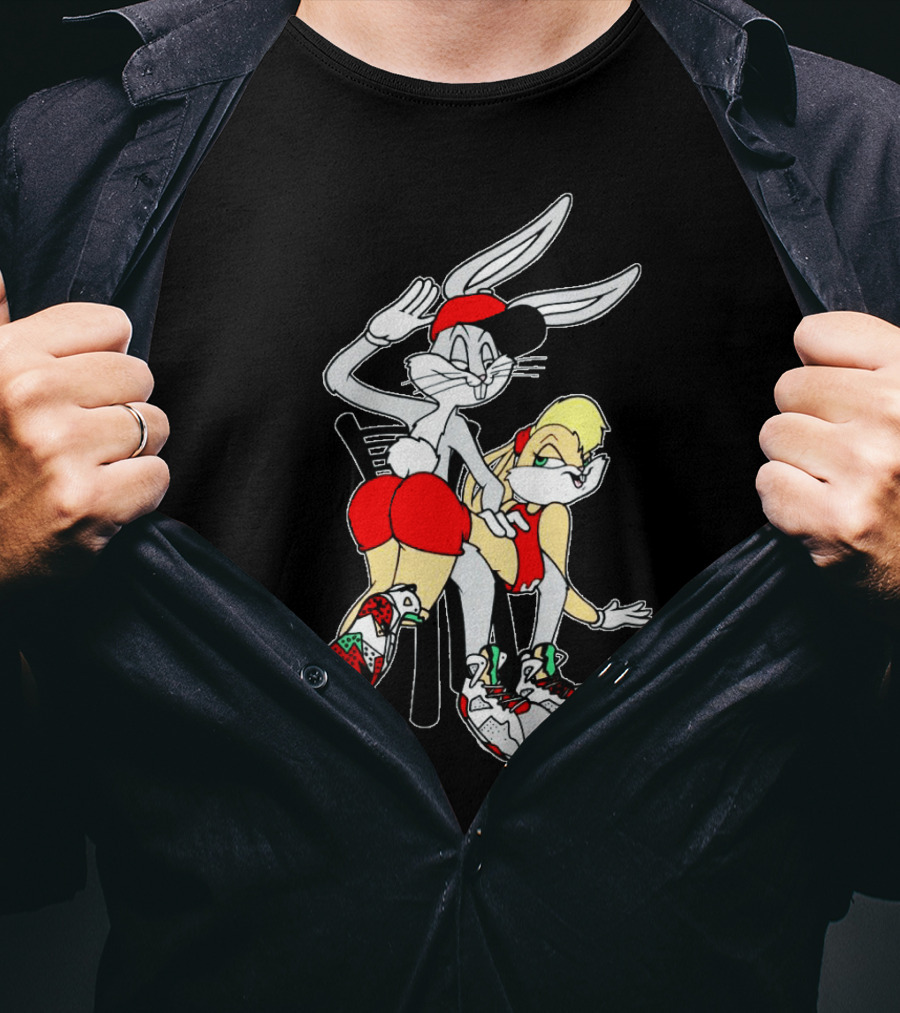 Bugs Bunny And Lola Bunny Red Outfit Sneakers Black T-Shirt