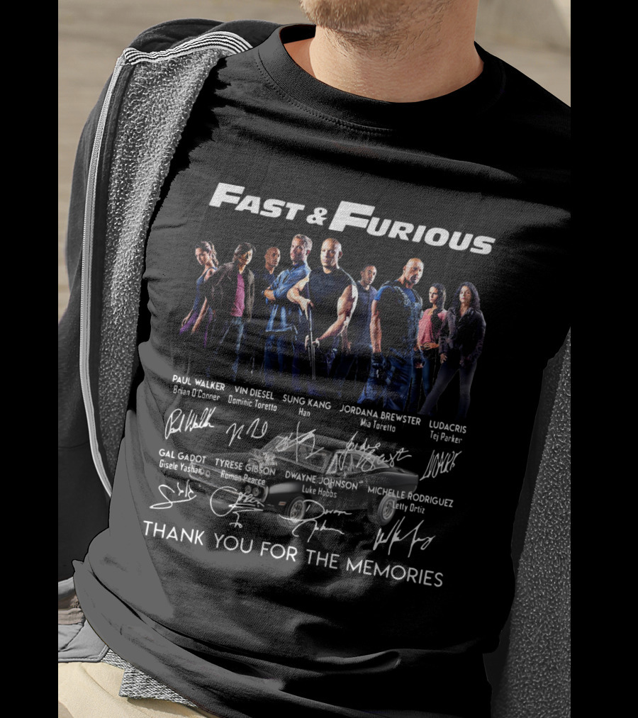 Fast And Furious Cast Signatures Thank You For The Memories T-Shirt