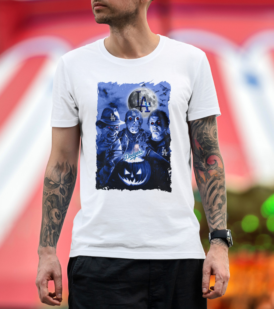 Los Angeles Dodgers Horror Icons Halloween Moon T-Shirt