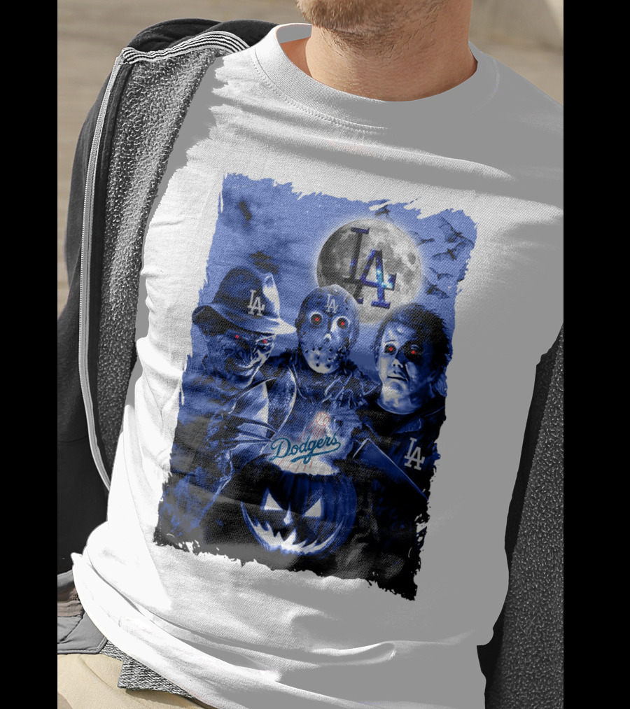 Los Angeles Dodgers Horror Icons Halloween Moon T-Shirt