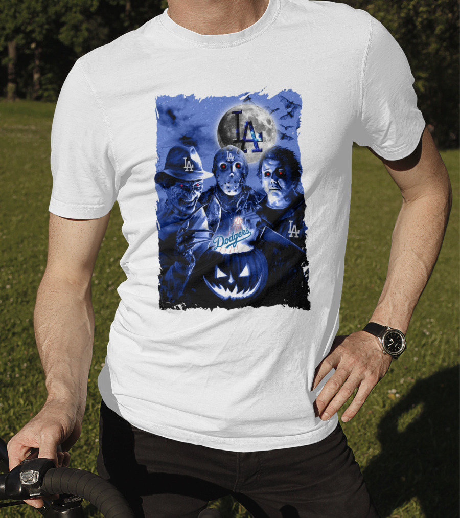 Los Angeles Dodgers Horror Icons Halloween Moon T-Shirt