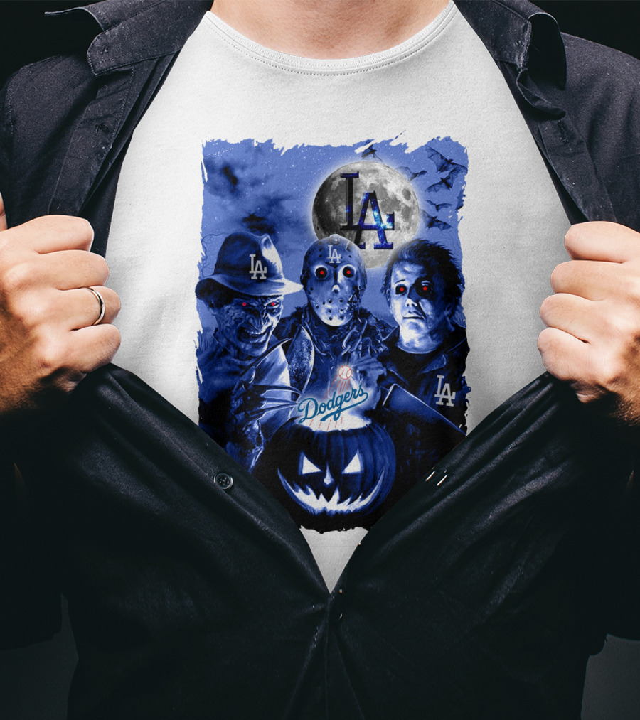 Los Angeles Dodgers Horror Icons Halloween Moon T-Shirt