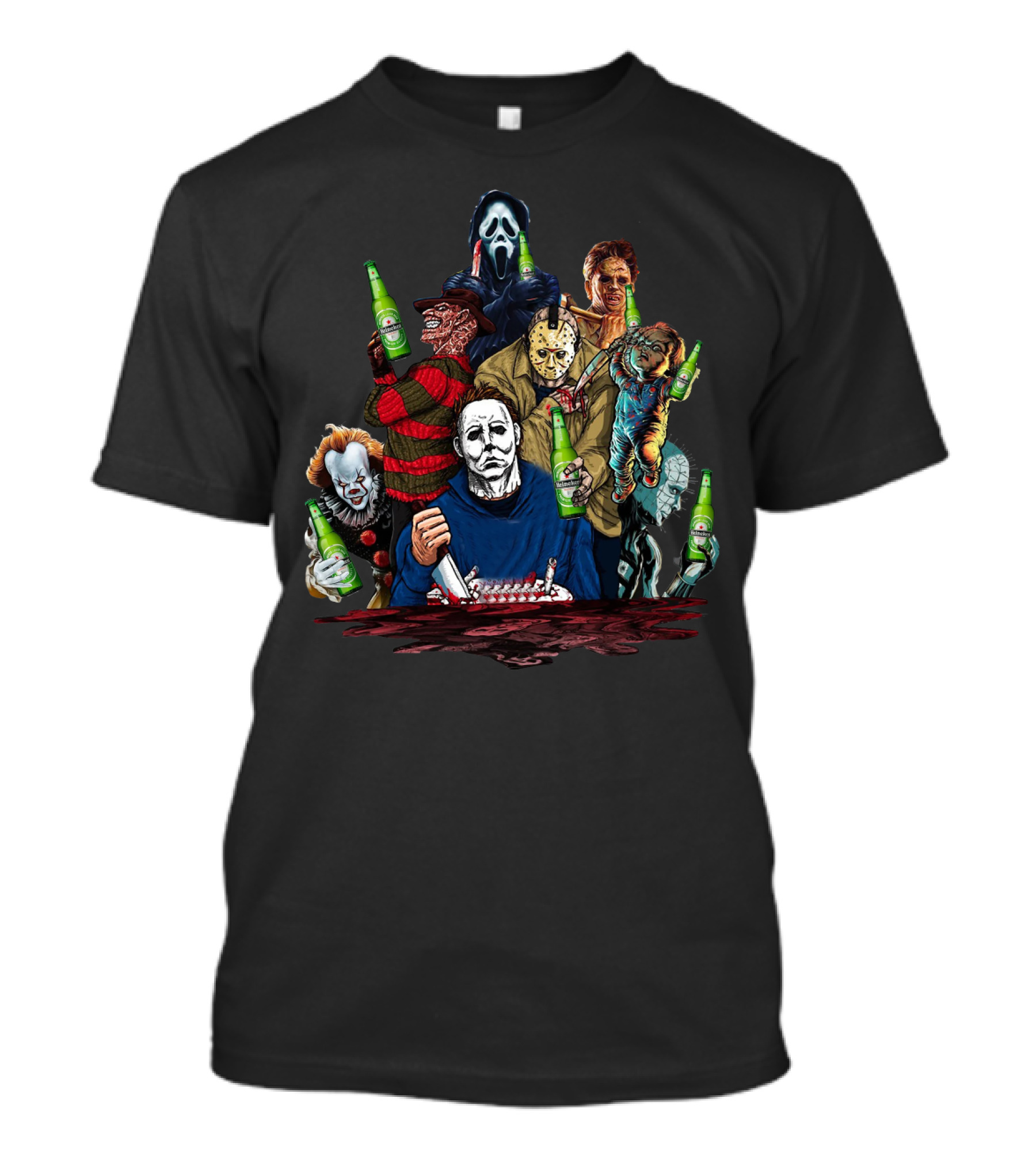 Michael Myers Freddy Krueger Jason Voorhees Ghostface Chucky Pennywise Leatherface Heineken Halloween Horror T-Shirt