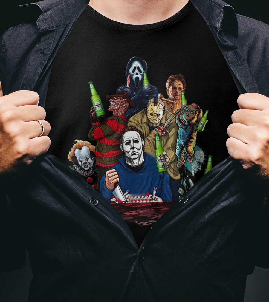Michael Myers Freddy Krueger Jason Voorhees Ghostface Chucky Pennywise Leatherface Heineken Halloween Horror T-Shirt
