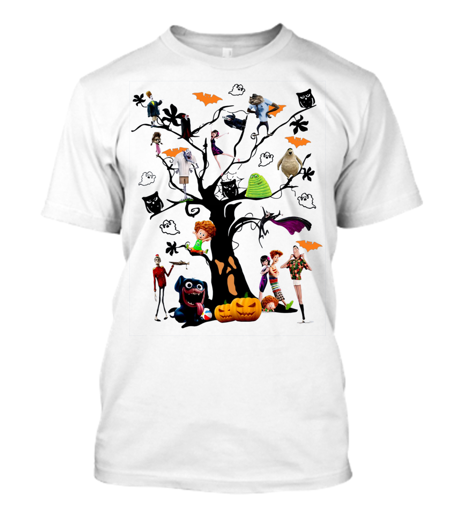 Hotel Transylvania 3 Halloween Tree Characters And Symbols With Pumpkins And Bats T-Shirt