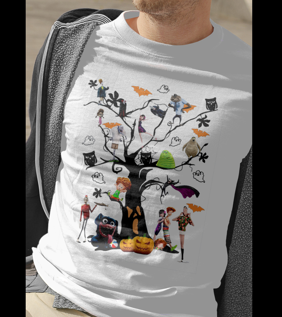 Hotel Transylvania 3 Halloween Tree Characters And Symbols With Pumpkins And Bats T-Shirt