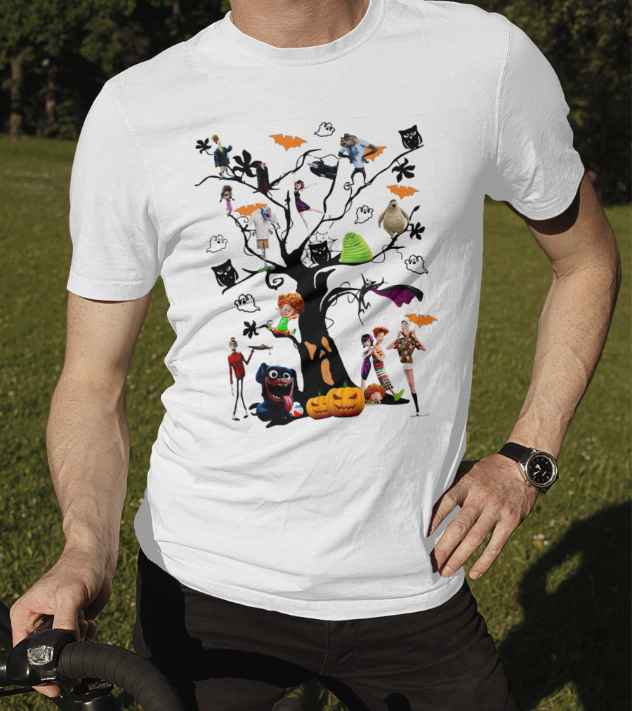 Hotel Transylvania 3 Halloween Tree Characters And Symbols With Pumpkins And Bats T-Shirt