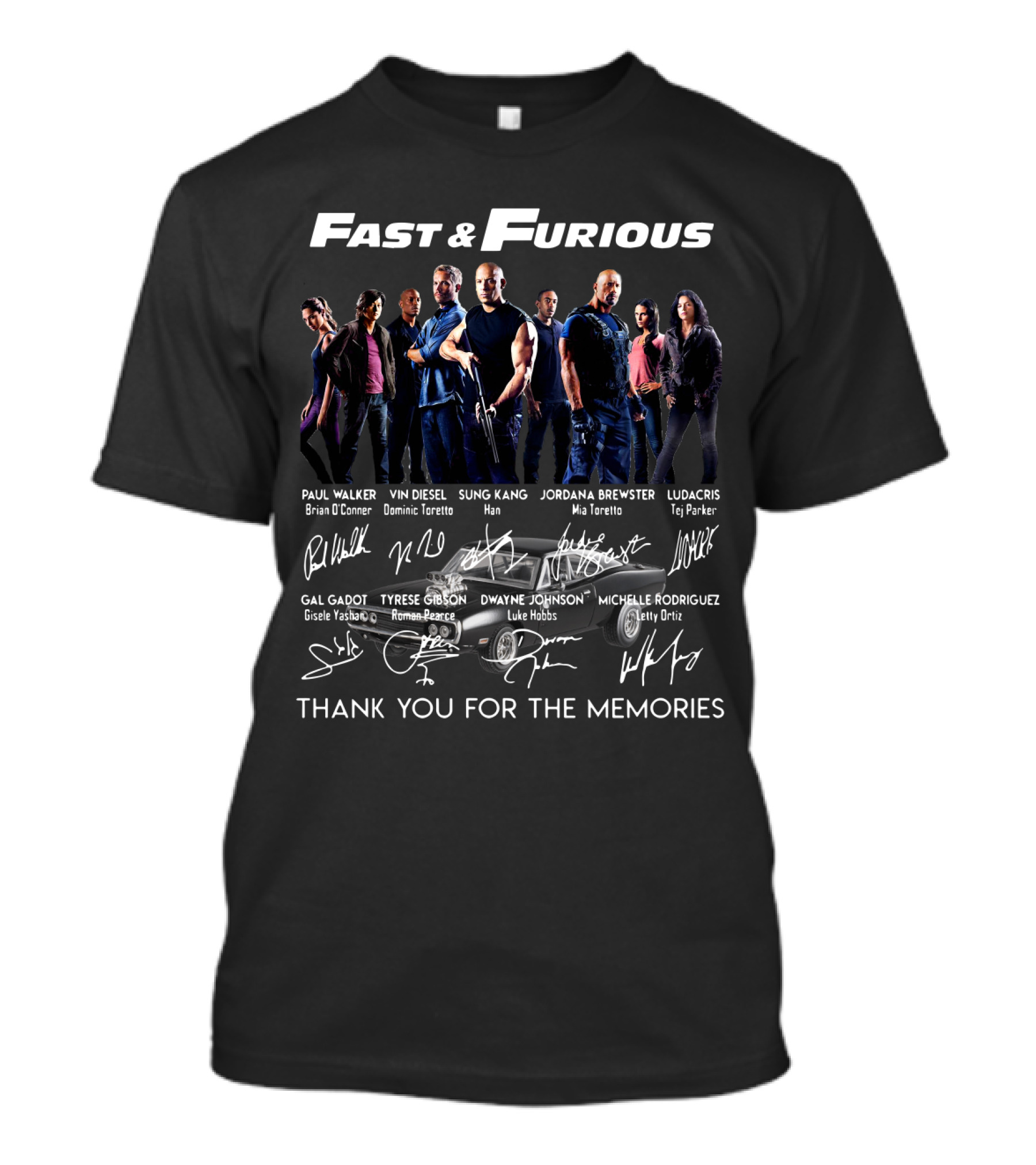 Fast And Furious Thank You For The Memories Paul Walker Vin Diesel Dwayne Johnson Michelle Rodriguez T-Shirt