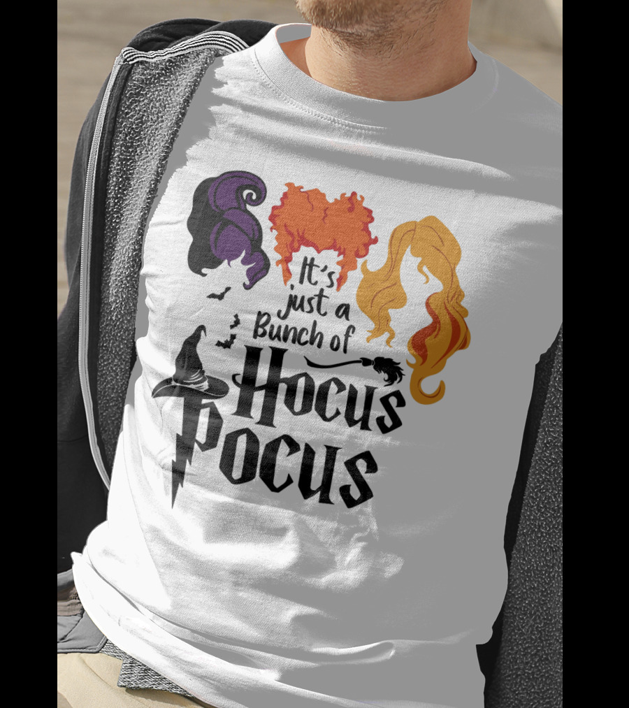 Hocus Pocus It's Just A Bunch Of Witch Hair Silhouettes With Hats And Bats T-Shirt