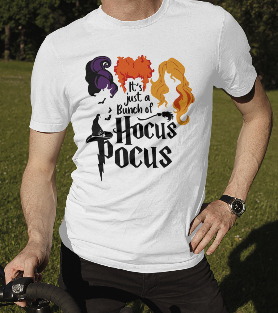 Hocus Pocus It's Just A Bunch Of Witch Hair Silhouettes With Hats And Bats T-Shirt